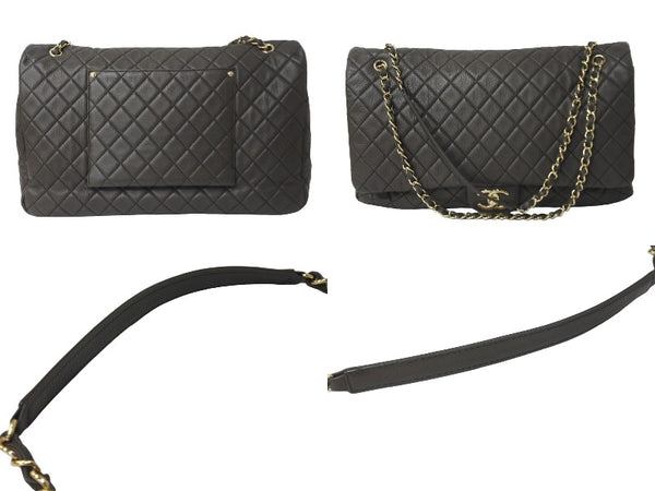 極美品 CHANEL シャネル ジャンボ マトラッセ ショルダーバッグ カーキ チェーンショルダー デカマト 中古 61732