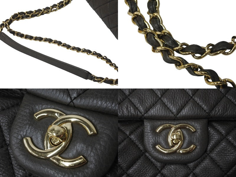 極美品 CHANEL シャネル ジャンボ マトラッセ ショルダーバッグ カーキ チェーンショルダー デカマト 中古 61732