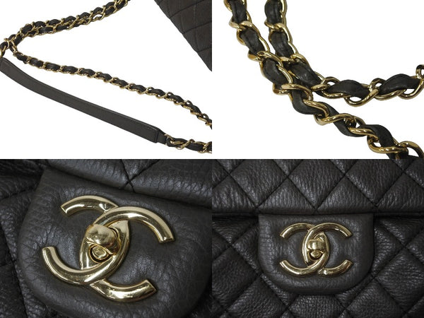 極美品 CHANEL シャネル ジャンボ マトラッセ ショルダーバッグ カーキ チェーンショルダー デカマト 中古 61732