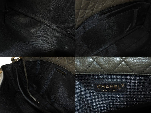 極美品 CHANEL シャネル ジャンボ マトラッセ ショルダーバッグ カーキ チェーンショルダー デカマト 中古 61732