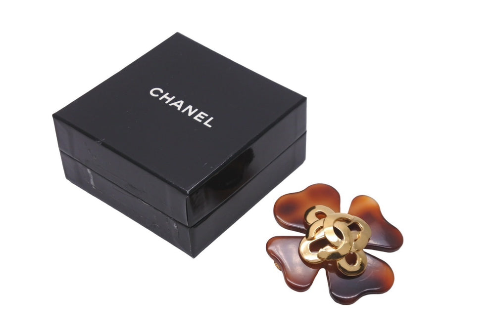 CHANEL Brooch Marble Heart Vintage Brooch 95P Brown Gold Hardware Accessory Good Condition Used 61777
