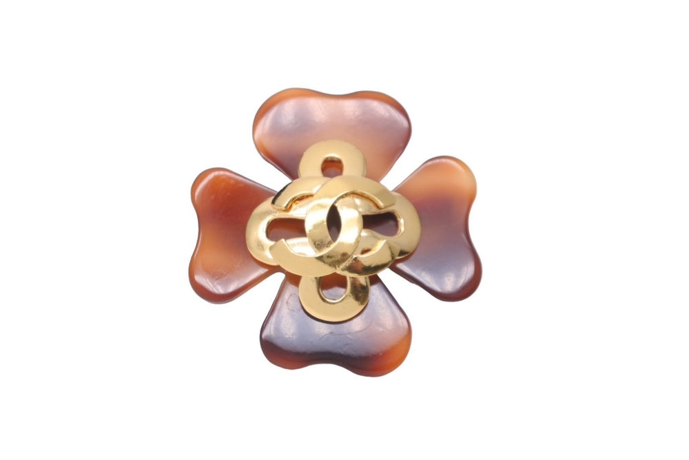 CHANEL Brooch Marble Heart Vintage Brooch 95P Brown Gold Hardware Accessory Good Condition Used 61777
