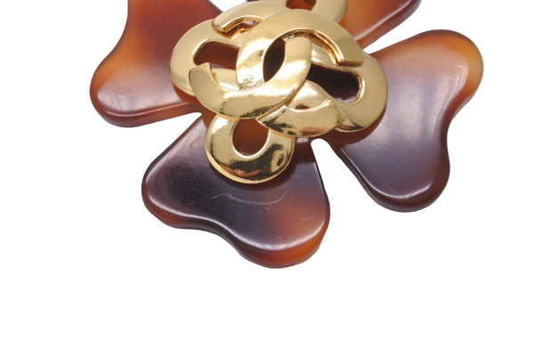 CHANEL シャネル ブローチ マーブル ハート ヴィンテージブローチ 95 P ブラウン ゴールド金具 アクセサリー 美品 中古 61777