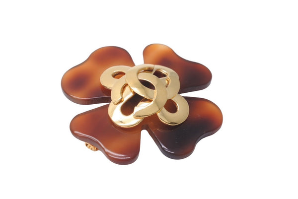 CHANEL シャネル ブローチ マーブル ハート ヴィンテージブローチ 95 P ブラウン ゴールド金具 アクセサリー 美品 中古 61777