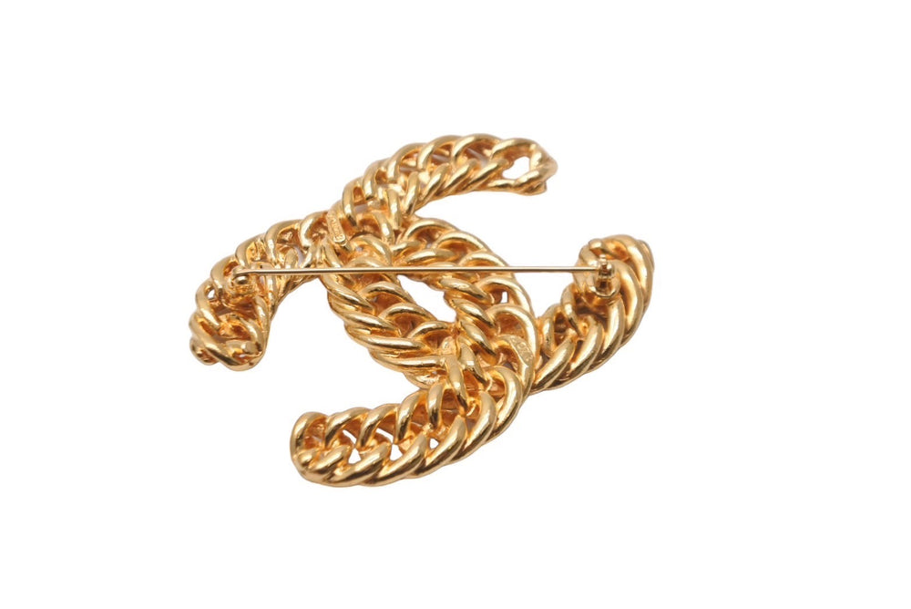 Very Good Condition CHANEL Vintage Chain Coco Mark Big Brooch Gold GP Used 61778