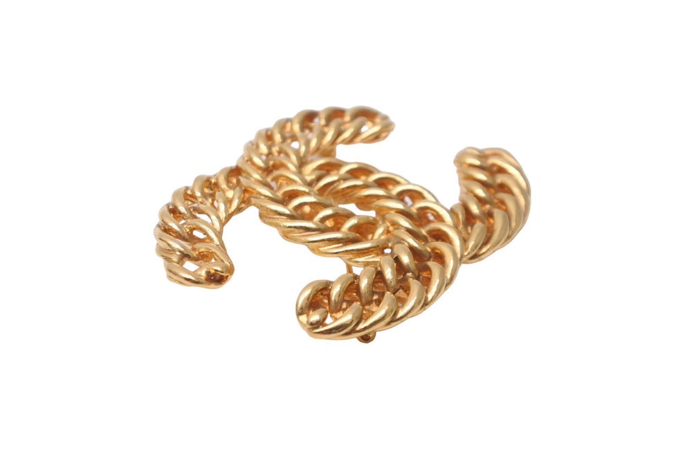 Very Good Condition CHANEL Vintage Chain Coco Mark Big Brooch Gold GP Used 61778