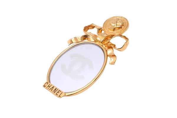 CHANEL シャネル ココマーク ミラー リボン ヴィンテージ ブローチ ゴールド アクセサリー レディース 小物 美品 中古 61779
