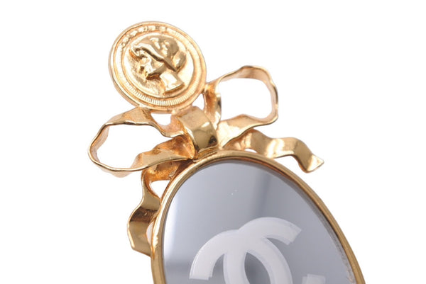 CHANEL シャネル ココマーク ミラー リボン ヴィンテージ ブローチ ゴールド アクセサリー レディース 小物 美品 中古 61779