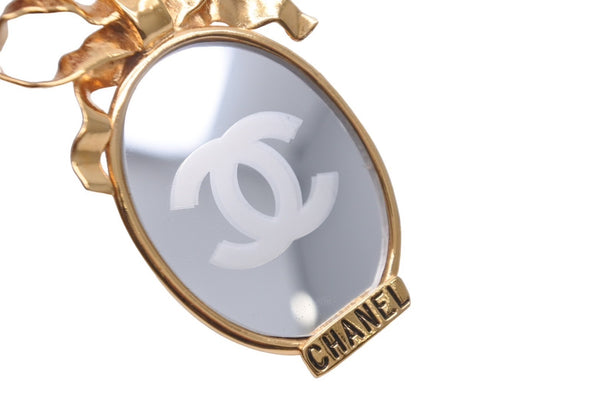 CHANEL シャネル ココマーク ミラー リボン ヴィンテージ ブローチ ゴールド アクセサリー レディース 小物 美品 中古 61779
