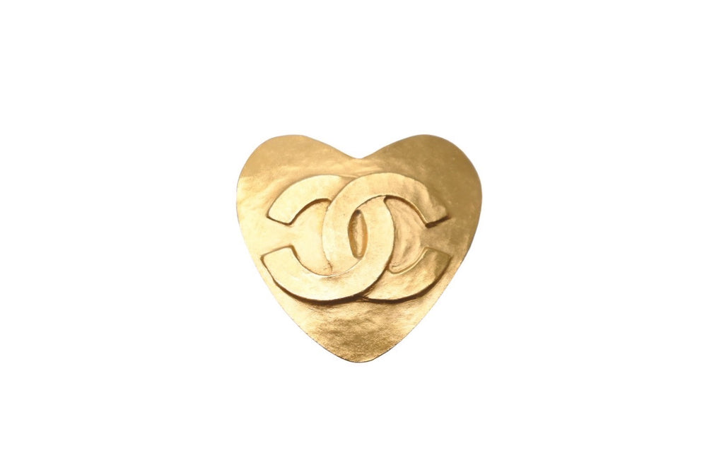 極美品 CHANEL シャネル ヴィンテージ ココマーク ハートブローチ 95P ゴールド GP 中古 61780