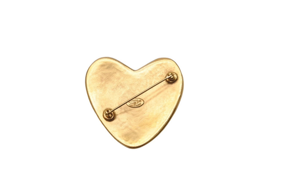 Very Good Condition CHANEL Vintage Coco Mark Heart Brooch 95P Gold GP Used 61780