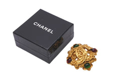CHANEL Colored Stone Gold Brooch 94A Green Red Gold Hardware Accessory Good Condition Used 61781