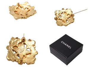 CHANEL Colored Stone Gold Brooch 94A Green Red Gold Hardware Accessory Good Condition Used 61781