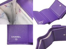 画像をギャラリービューアに読み込む, CHANEL シャネル 三つ折り財布 コンパクトウォレット ラムスキン スキーモチーフ ココマーク パープル 良品 中古 61811