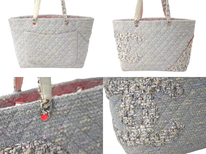 CHANEL CHANEL Tote Bag Coco Mark Cambon Line A25170 No. 9 2005 Tweed Gray Silver Hardware Good Used 61819