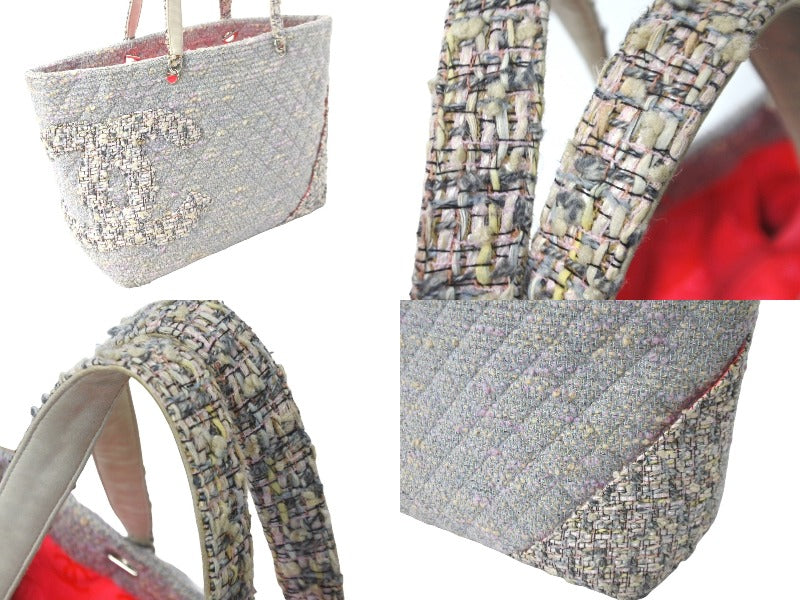 CHANEL CHANEL Tote Bag Coco Mark Cambon Line A25170 No. 9 2005 Tweed Gray Silver Hardware Good Used 61819
