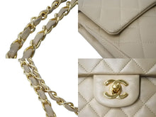 画像をギャラリービューアに読み込む, CHANEL シャネル フラップ ショルダーバッグ ラムスキン 0番台 中マトラッセ 25cm 縦長 ゴールド金具 ベージュ 中古 61838