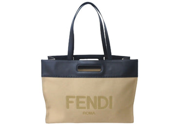 FENDI フェンディ トートバッグ 2WAY バイカラー キャンバス レザー ベージュ ブラック 7VA480 ABVV 美品 中古 61841