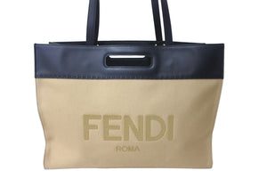 FENDI フェンディ トートバッグ 2WAY バイカラー キャンバス レザー ベージュ ブラック 7VA480 ABVV 美品 中古 61841