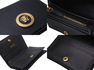 極美品 VERSACE ヴェルサーチ 二つ折り財布 レザー ブラック メデューサロゴ ゴールド金具 イタリア製 中古 61906