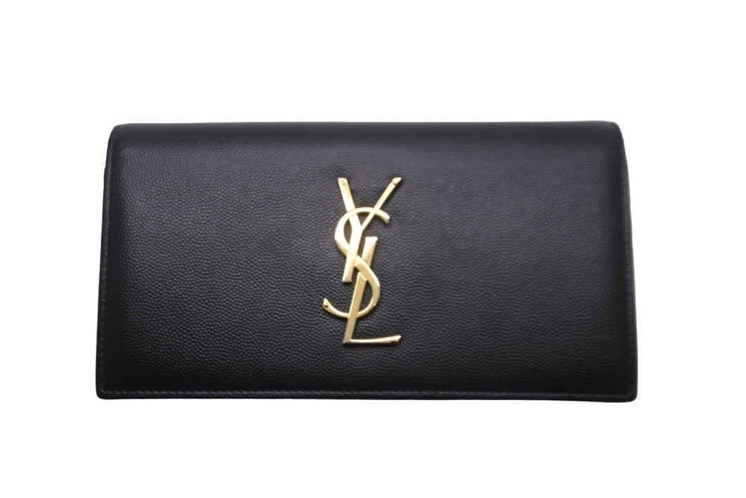 YVES SAINT LAURENT イヴ サンローラン エンブローブ ウォレット 長財布 ブラック エンボスレザー ゴールド金具 美品 中古 61908