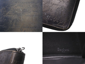 Berluti ベルルッティ 長財布 ラウンドジップ カリグラフィ ヴェネチアレザー シルバー金具 ブラック 良品 中古 61910