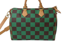 画像をギャラリービューアに読み込む, 未使用 LOUIS VUITTON ルイヴィトン 新作 スピーディバンドリエール 40 ヴェール グリーン ブラウン ダミエポップ レザー N40579 中古 61933