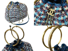 画像をギャラリービューアに読み込む, CHANEL シャネル 巾着型 2WAY ショルダーバッグ ココマーク 23番台 ブルー系 ツイード レザー ゴールド金具 美品 中古 61947