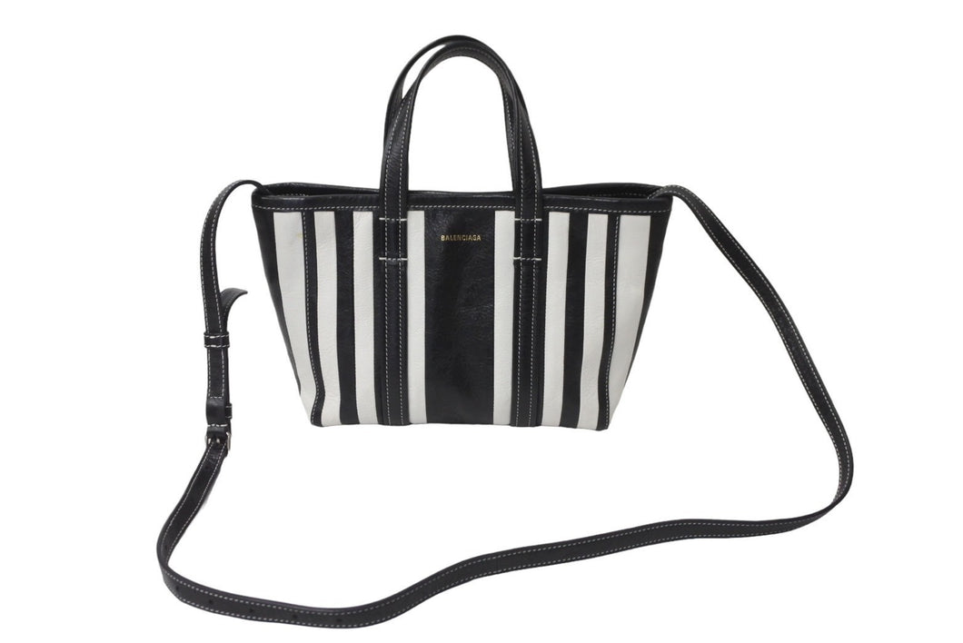 BALENCIAGA バレンシアガ BARBES SMALL EAST-WEST SHOPPER BAG ハンドバッグ ブラック ホワイト ラムスキン 671404 美品 中古 61952