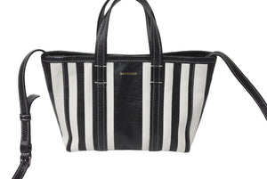 BALENCIAGA バレンシアガ BARBES SMALL EAST-WEST SHOPPER BAG ハンドバッグ ブラック ホワイト ラムスキン 671404 美品 中古 61952