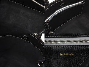 BALENCIAGA バレンシアガ BARBES SMALL EAST-WEST SHOPPER BAG ハンドバッグ ブラック ホワイト ラムスキン 671404 美品 中古 61952