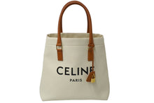 Load image into Gallery viewer, 極美品 CELINE セリーヌ ホリゾンタル カバ トートバッグ キャンバス レザー ホワイト ブラウン ゴールド金具 中古 61958