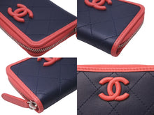 画像をギャラリービューアに読み込む, 極美品 CHANEL シャネル ココマーク コインケース カードケース ピンク ネイビー 27番台 レザー シルバー金具 中古 61986