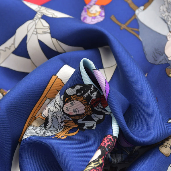 新品同様 HERMES エルメス スカーフ カレ90 フランス製 シルク ブルー マルチカラー 中古 4a006201