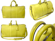 画像をギャラリービューアに読み込む, LOUIS VUITTON ルイヴィトン キーポルバンドリエール45 ボストンバッグ ダミエアンフィニ ライムイエロー N41244 良品 中古 62026