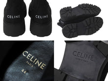 Load image into Gallery viewer, CELINE セリーヌ バルキー レースアップブーツ 厚底 キャンバス シャイニーブル ブラック 良品 中古 62034