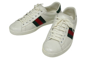 GUCCI グッチ エース スニーカー 386750 A38D0 9072 ９1/2 レザー ホワイト グリーン レッド 良品 中古 62040