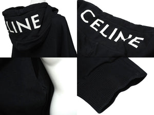 CELINE セリーヌ ルーズ フーディー パーカー サイズXL ブラック ロゴ プリント ジップアップ コットン 2Y497670Q 美品 中古 62047