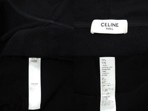 CELINE セリーヌ ルーズ フーディー パーカー サイズXL ブラック ロゴ プリント ジップアップ コットン 2Y497670Q 美品 中古 62047