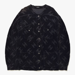CHANEL シャネル ジャケット カーディガン ヴィンテージ ココマーク ココボタン ベロア ブラック シルバー金具 40 良品 中古 4c061493
