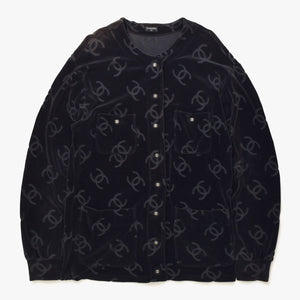 CHANEL シャネル ジャケット カーディガン ヴィンテージ ココマーク ココボタン ベロア ブラック シルバー金具 40 良品 中古 4c061493