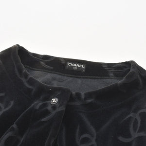 CHANEL シャネル ジャケット カーディガン ヴィンテージ ココマーク ココボタン ベロア ブラック シルバー金具 40 良品 中古 4c061493