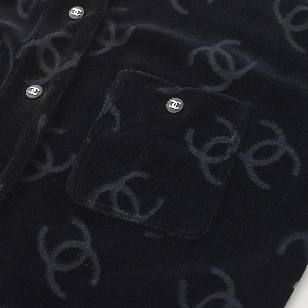 CHANEL シャネル ジャケット カーディガン ヴィンテージ ココマーク ココボタン ベロア ブラック シルバー金具 40 良品 中古 4c061493