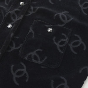 CHANEL シャネル ジャケット カーディガン ヴィンテージ ココマーク ココボタン ベロア ブラック シルバー金具 40 良品 中古 4c061493