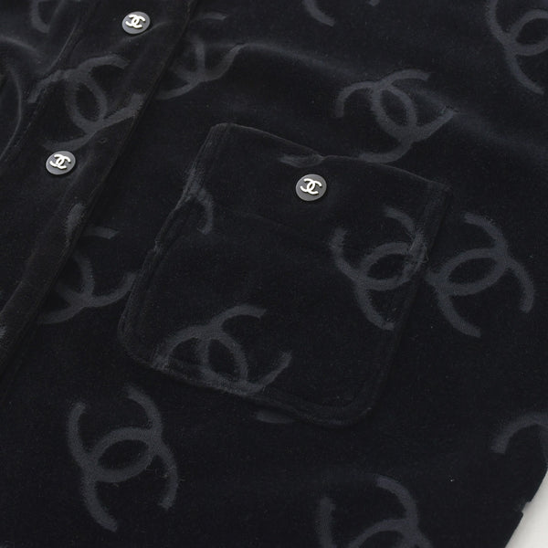 CHANEL シャネル ジャケット カーディガン ヴィンテージ ココマーク ココボタン ベロア ブラック シルバー金具 40 良品 中古 4c061493