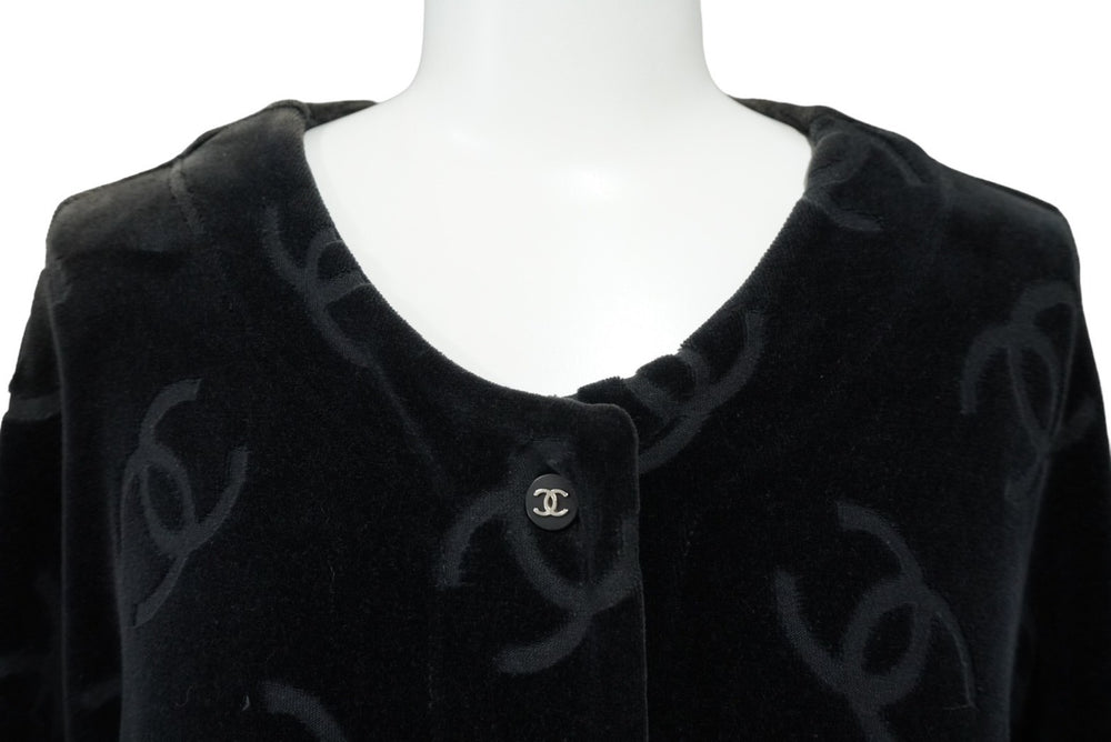 CHANEL Jacket Cardigan Vintage Coco Mark Coco Button Velor Black Silver Hardware 40 Good Used 62063