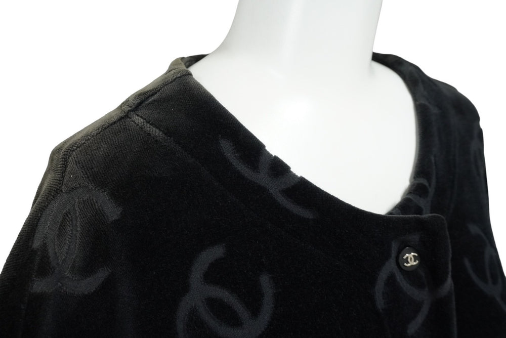 CHANEL Jacket Cardigan Vintage Coco Mark Coco Button Velor Black Silver Hardware 40 Good Used 62063