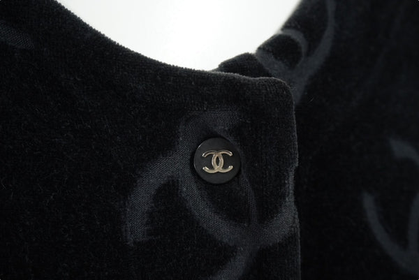 CHANEL シャネル ジャケット カーディガン ヴィンテージ ココマーク ココボタン ベロア ブラック シルバー金具 40 良品 中古62063