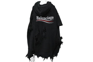 BALENCIAGA バレンシアガ ニットパーカー デストロイドフーディー ダメージ加工 ロゴ刺繡 サイズXS ブラック 662718 T3212 中古