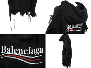 BALENCIAGA バレンシアガ ニットパーカー デストロイドフーディー ダメージ加工 ロゴ刺繡 サイズXS ブラック 662718 T3212 中古